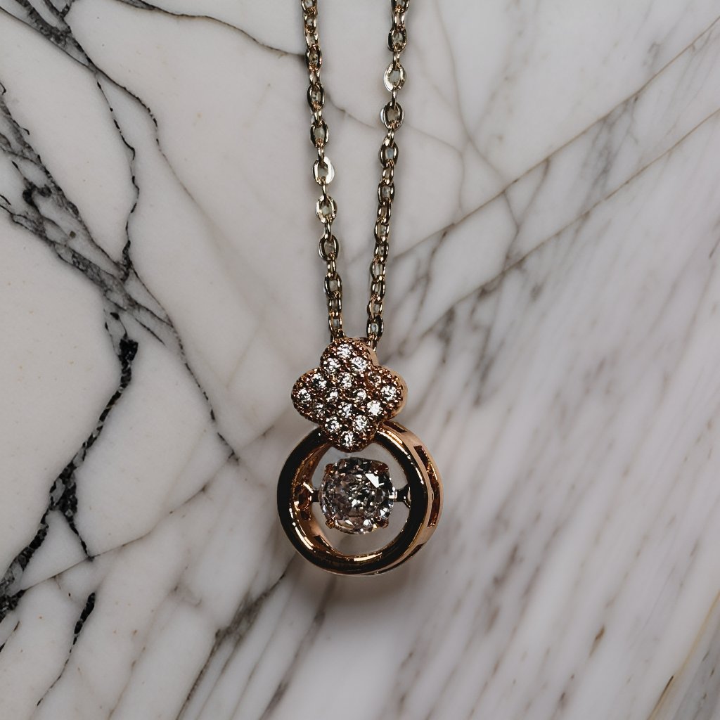 Rose Gold 1.8 Ct Zircon Wedding Ring Shape W. Round Cut Floater Pendant Necklace